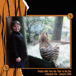 Posing with Tony the Tiger at the Zoo
