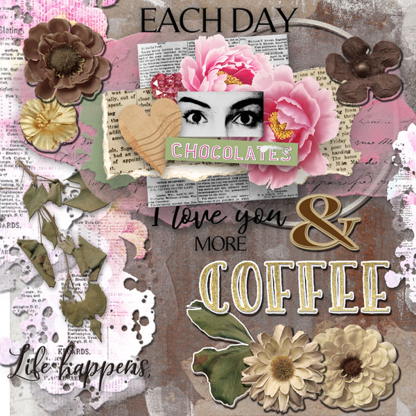 Digital Scrapbook Pack, 52 Inspirations 2023 No 06 Coffee Mini Scrap Kit  by Vicki Stegall