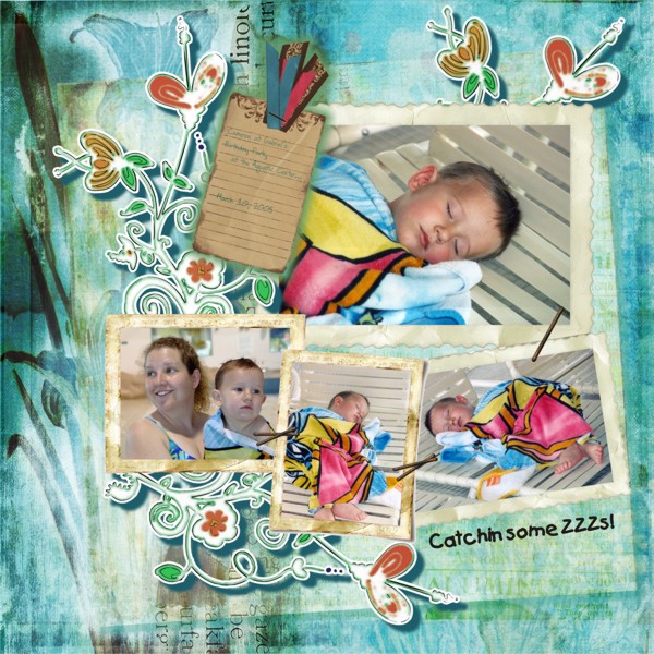 My grandson Cameron fast asleep at brother's swim party