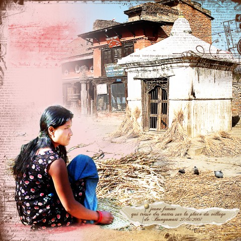 Young woman in Nepal which braids a carpet