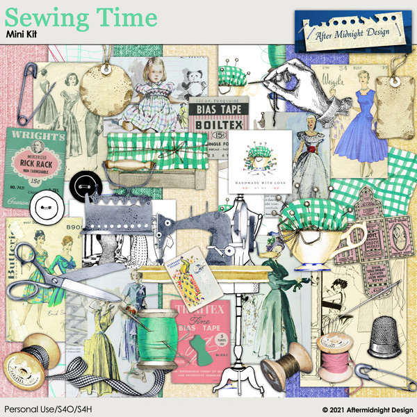 Sewing Time Mini Digital Scrapbook Kit by After Midnight Designs