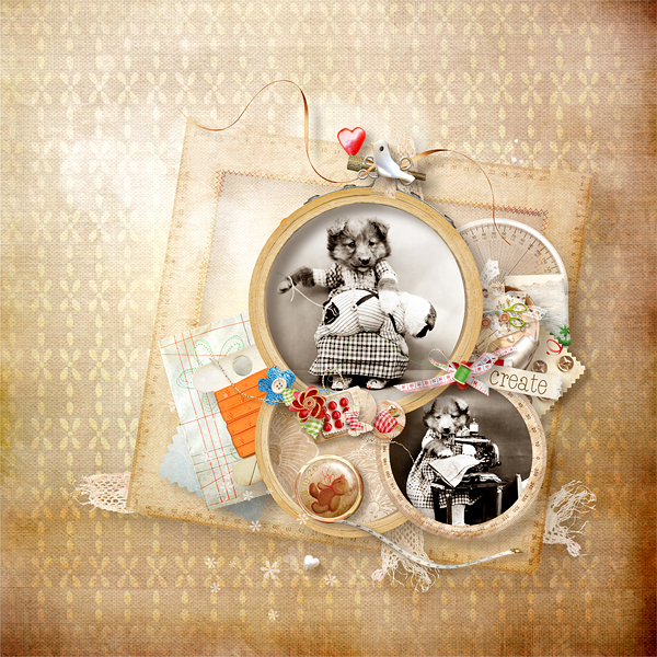 Digital scrapbook layout using In My Sewing box by NLD Designs