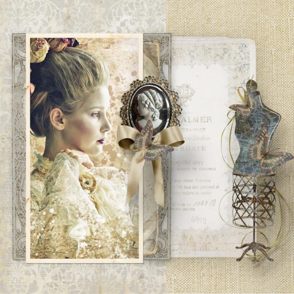 Digital scrapbook layout using My Antique Life by Veronica Spriggs