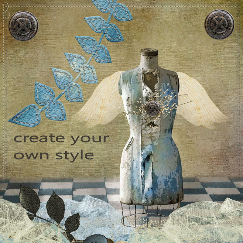 Digital scrapbook layout using Pins and Needles by Lynne Anzelc Designs