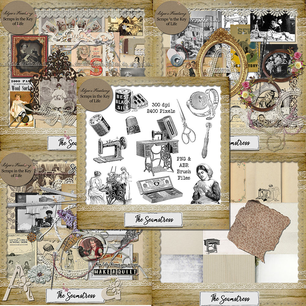 The Seamstress Digital Scrapbook Kit by Idgie's Heartsong