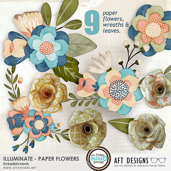Illuminate digital scrapbooking Paper Flower Embellishments by AFT