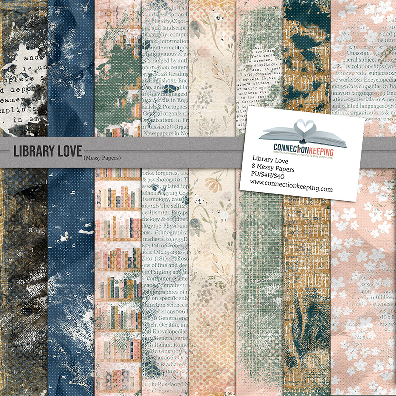 Digital Scrapbook Pack, Library Love Messy Papers by Connection Keeping