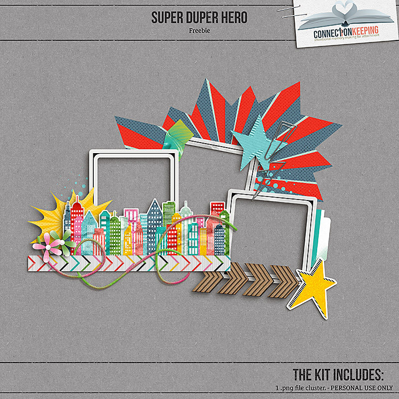 Digital Scrapbook Pack  Super Duper Hero freebie cluster by