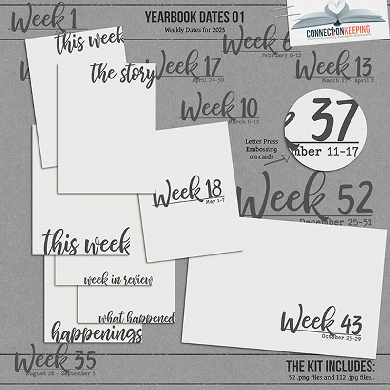 Digital Scrapbook Pack Yearbook 2024 Week Date Journal Cards and