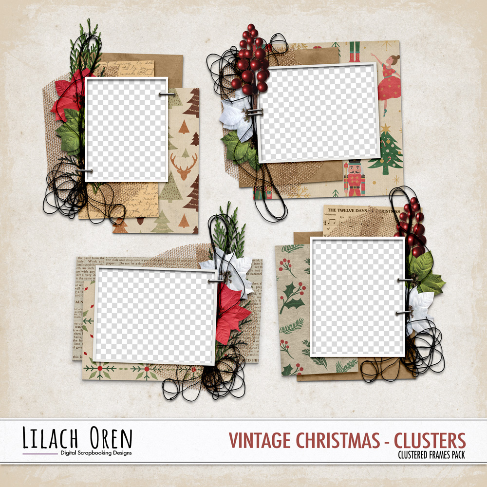 Digital Scrapbook Pack, Vintage Christmas Clusters by Lilach Oren