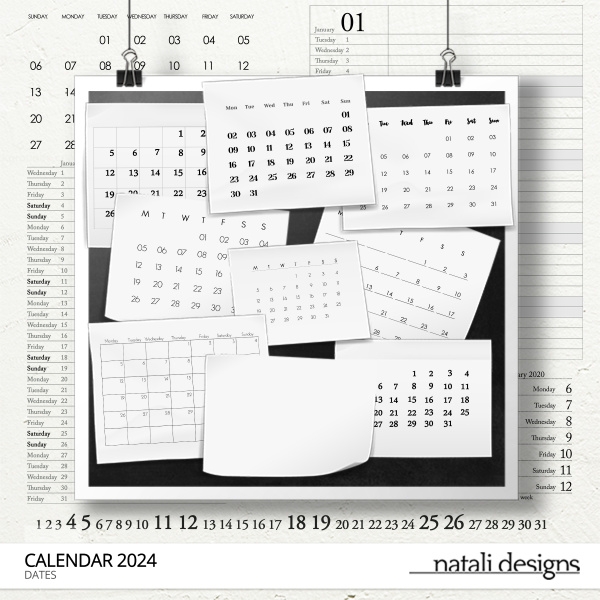 Digital Scrapbooking Kits, 2024 calendar QP-characters 02-(MSG), Calendars, Craftable - Printables, Planner - Journaling