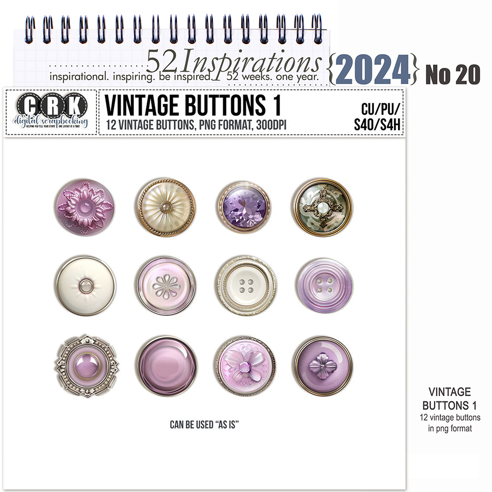 52 Inspirations 2024 no 20 (CU) Vintage Buttons Set 1 by CRK