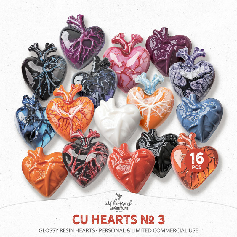 CU Hearts No 3 Glossy Resin Hearts