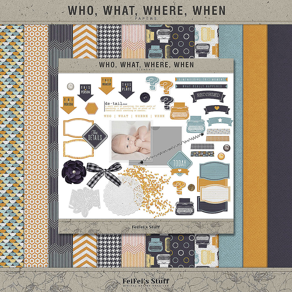 Who What Where When Digital Scrapbook Kit by FeiFei Stuff