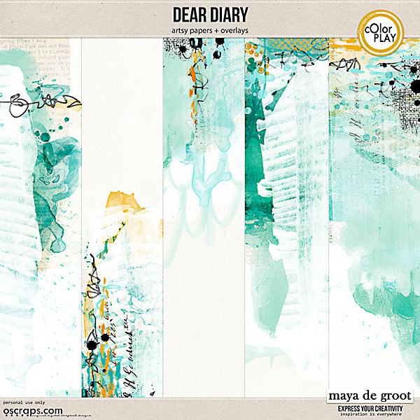 Dear Diary Artsy Papers and Overlays  blue