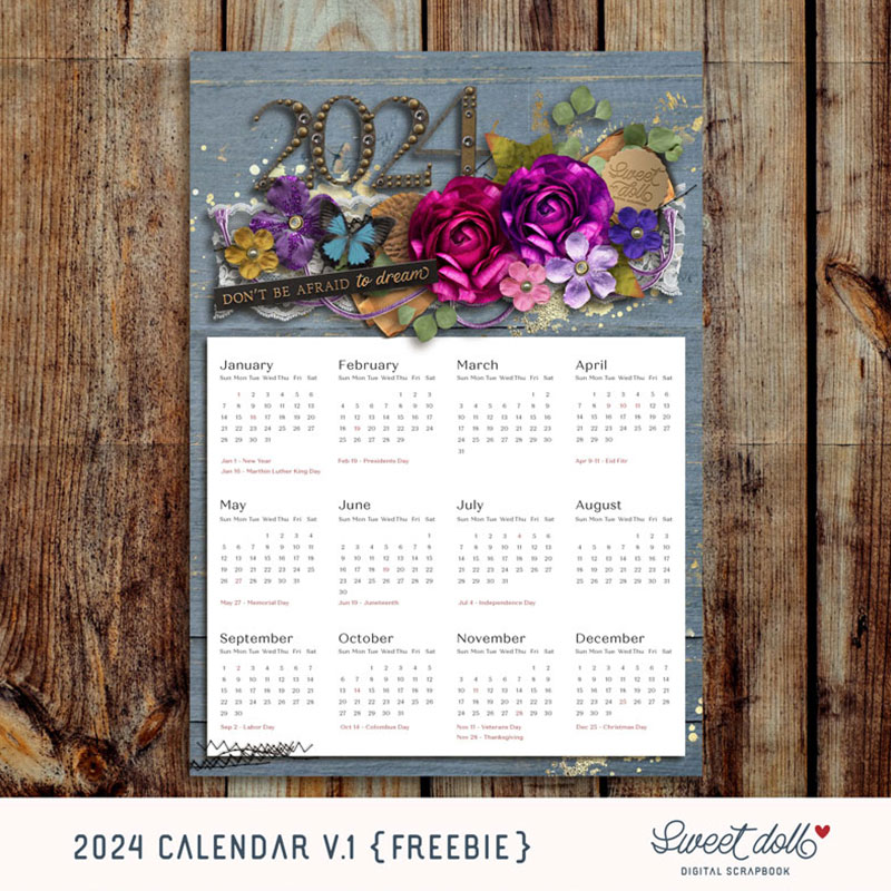 2024 Calendar v.1 {freebie} by Sweet Doll Oscraps