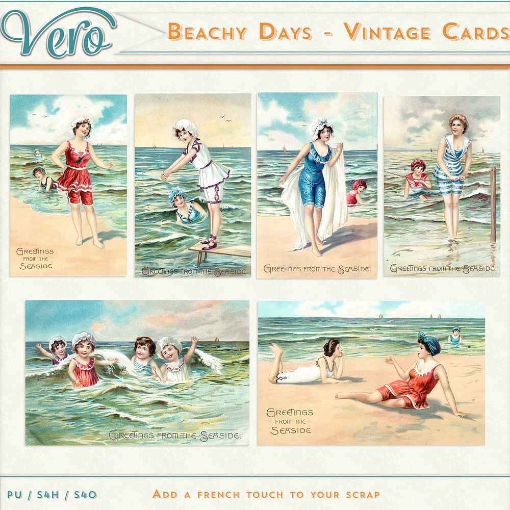 Beachy Days Digital Scrapbook Vintage Cards | Vero | Oscraps