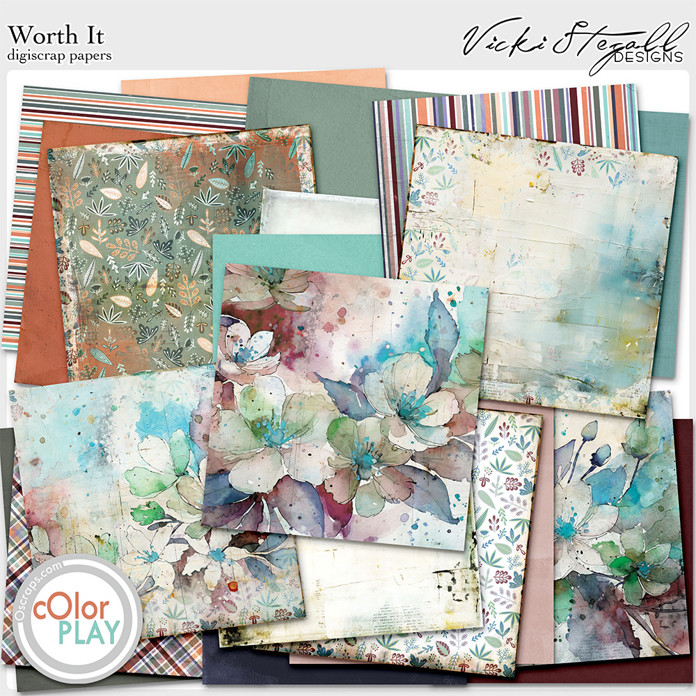 Worth It Digital Scrapbook Papers by Vicki Stegall