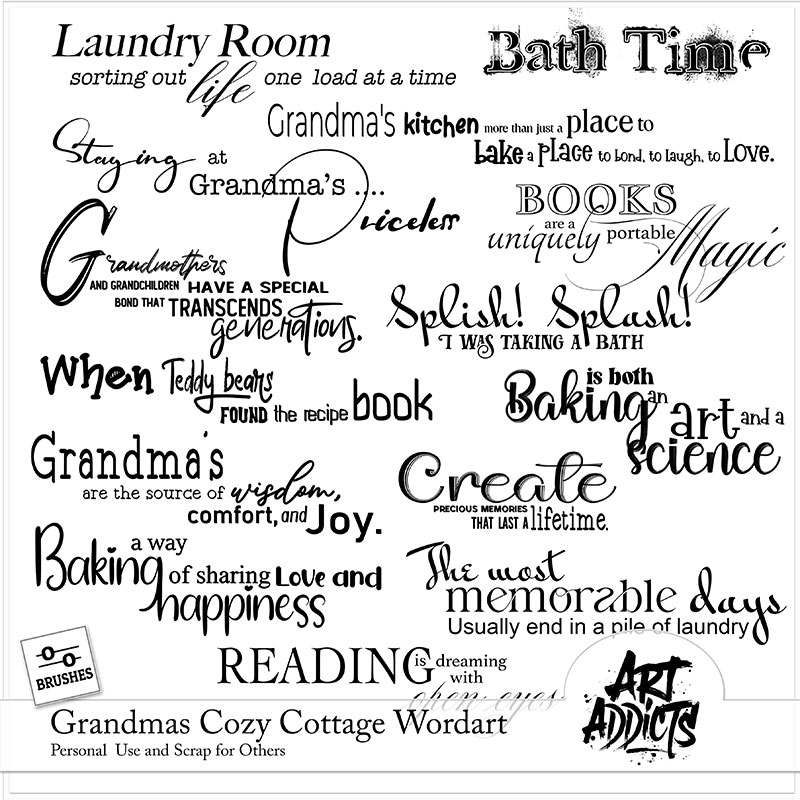 Grandmas Cozy Cottage Wordart and Brushes