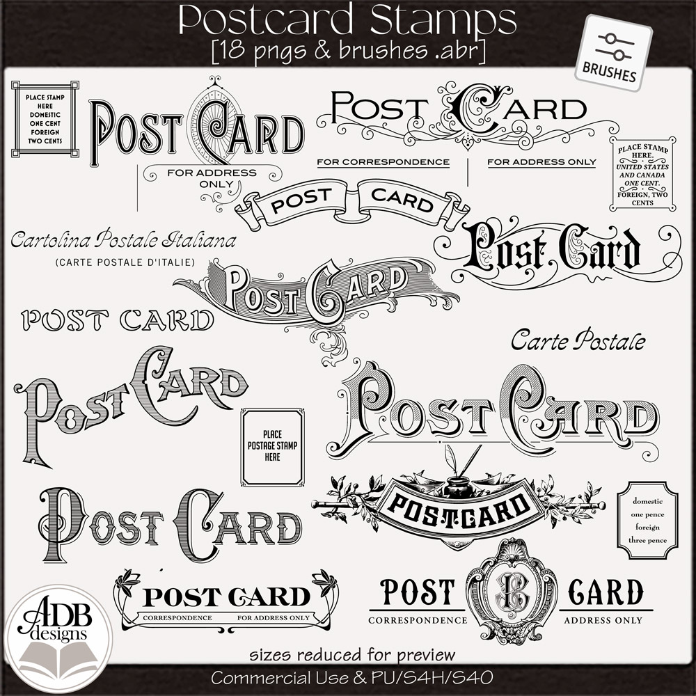 Postcard Stamps and Brushes by ADB Designs - CU/PU