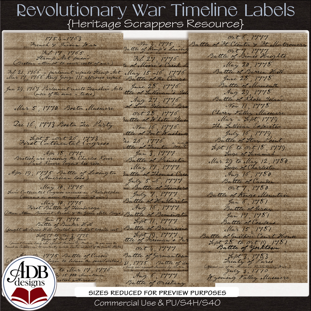 Heritage Resource Revolutionary War Timelines by ADB Designs CU/PU