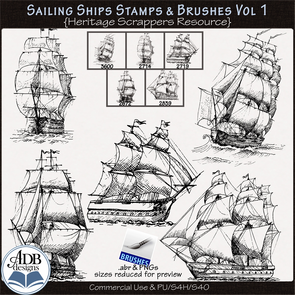 Sailing Ships Stamps & Brushes Set 01 by ADB Designs CU/PU