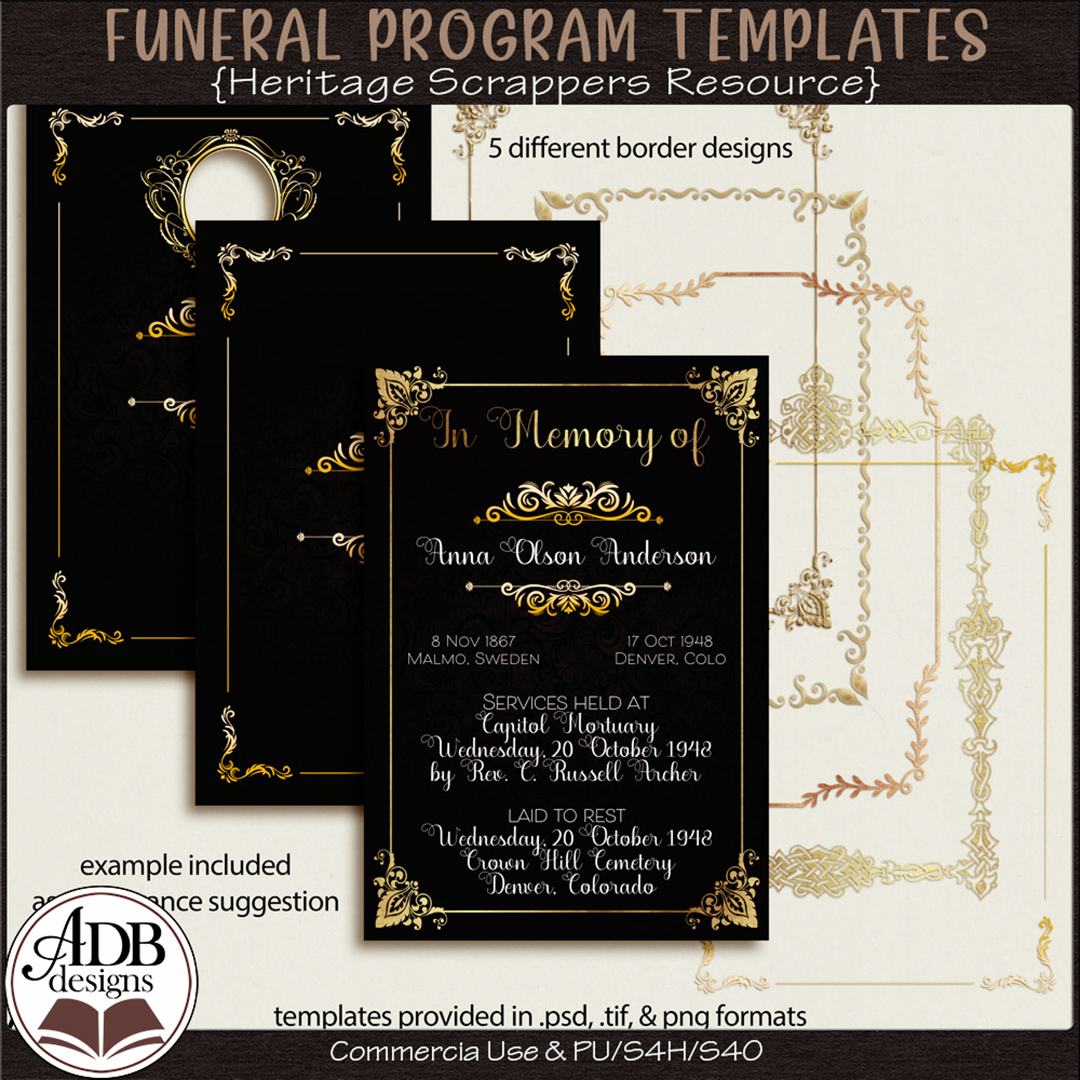 Heritage Resource Funeral Program Templates by ADB Designs CU/PU