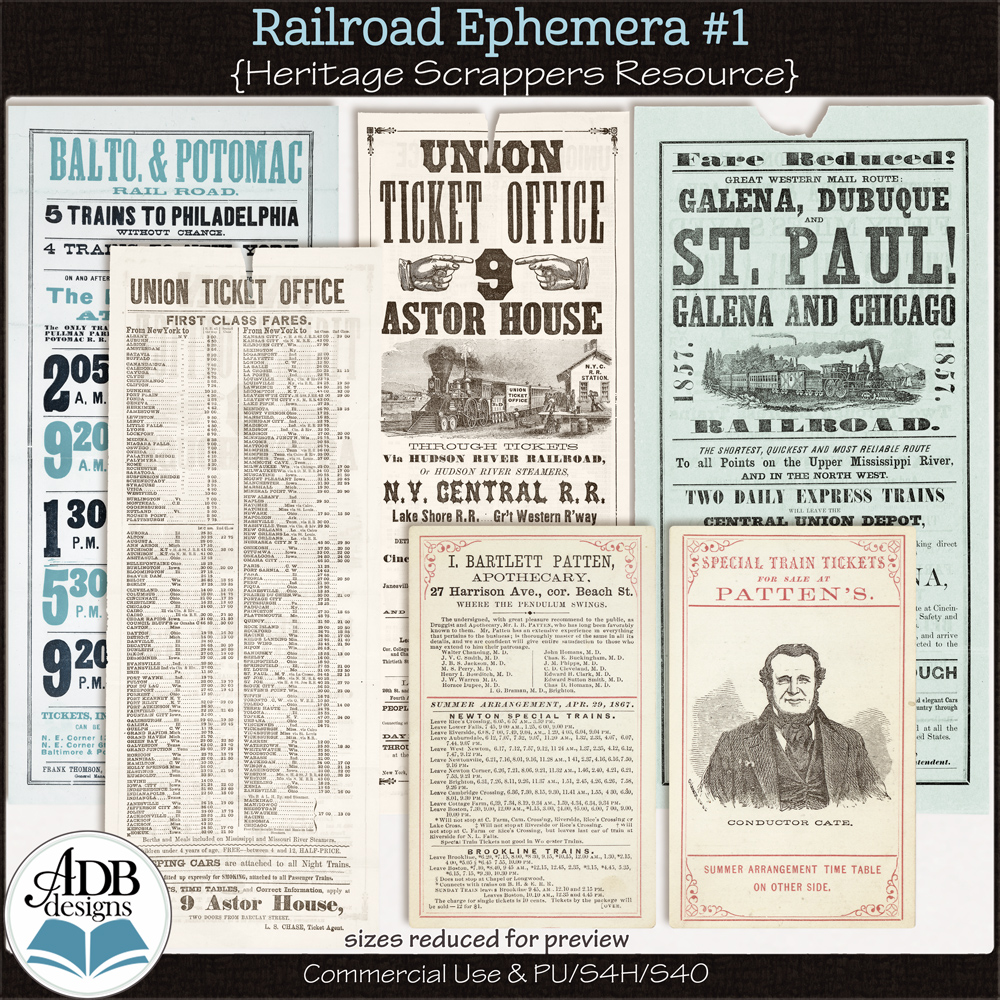 Heritage Resource Railroad Ephemera Vol 01 by ADB Designs CU/PU