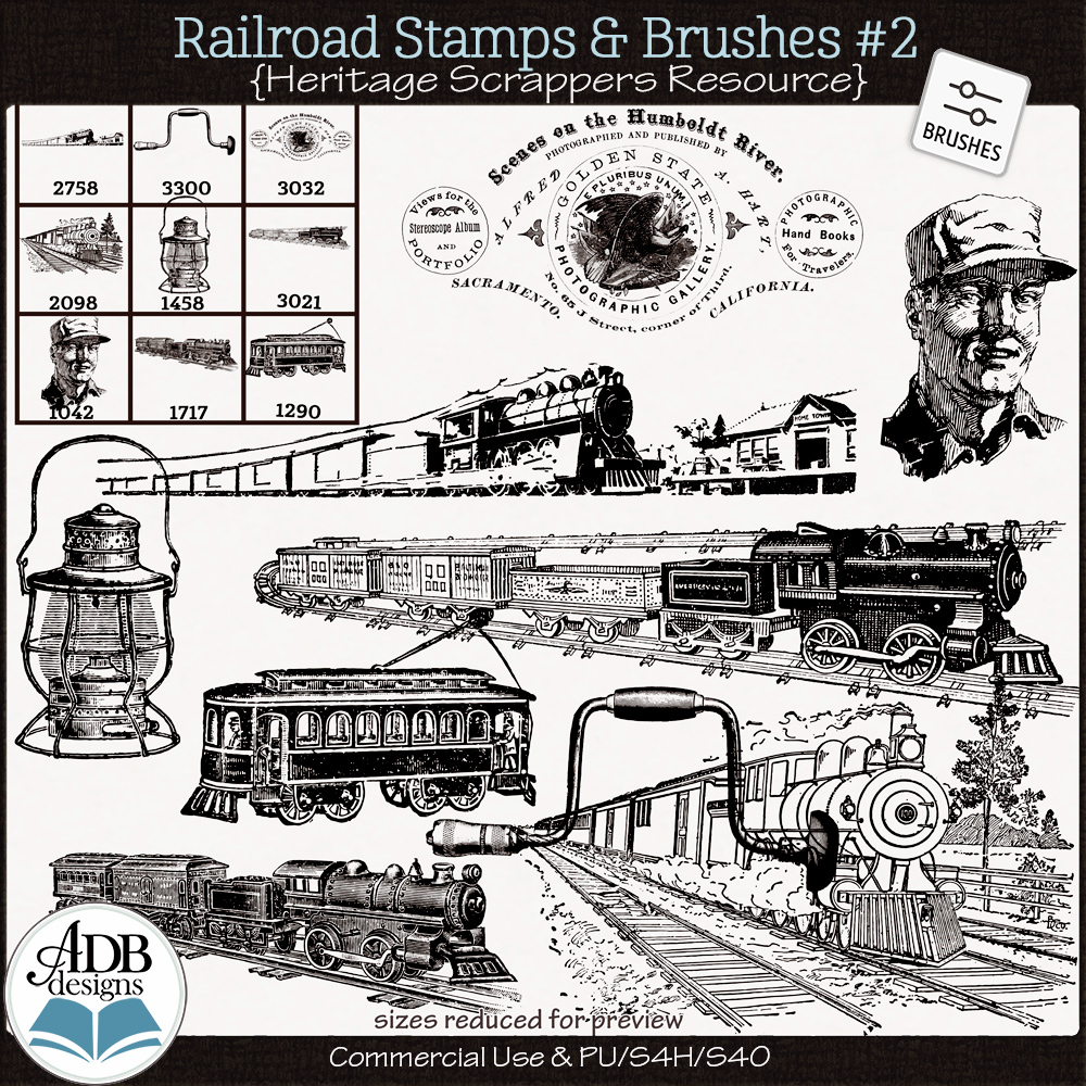 Heritage Resource Vintage Railroad Stamps Vol 2 by ADB Designs CU/PU