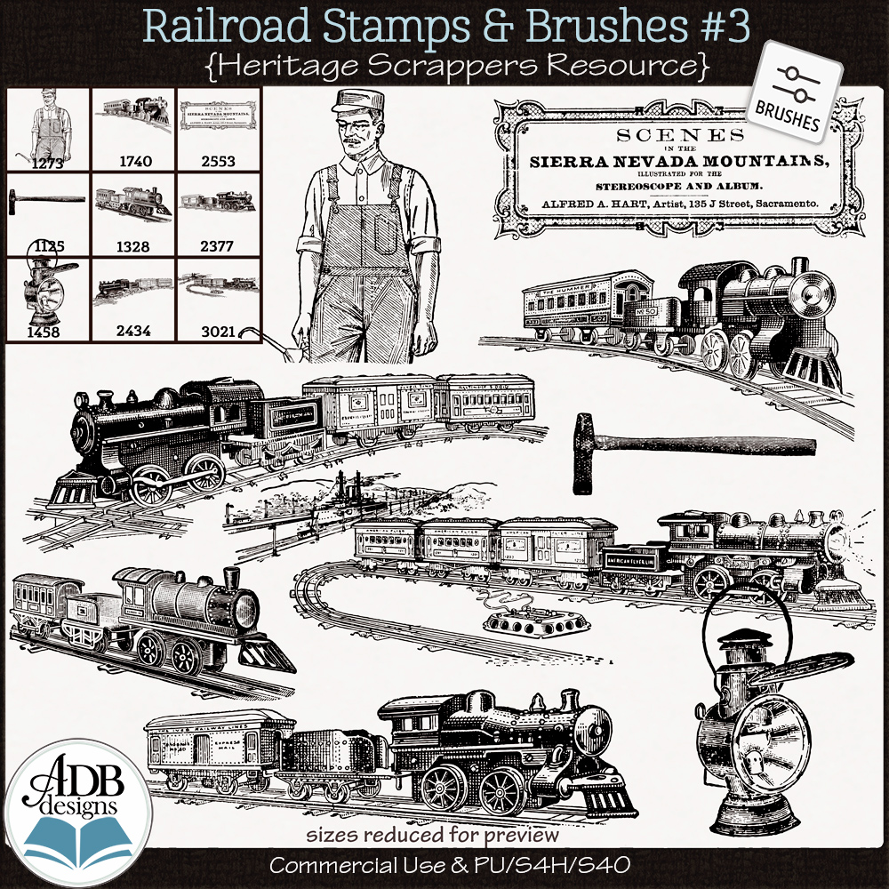 Heritage Resource Vintage Railroad Stamps Vol 3 by ADB Designs CU/PU