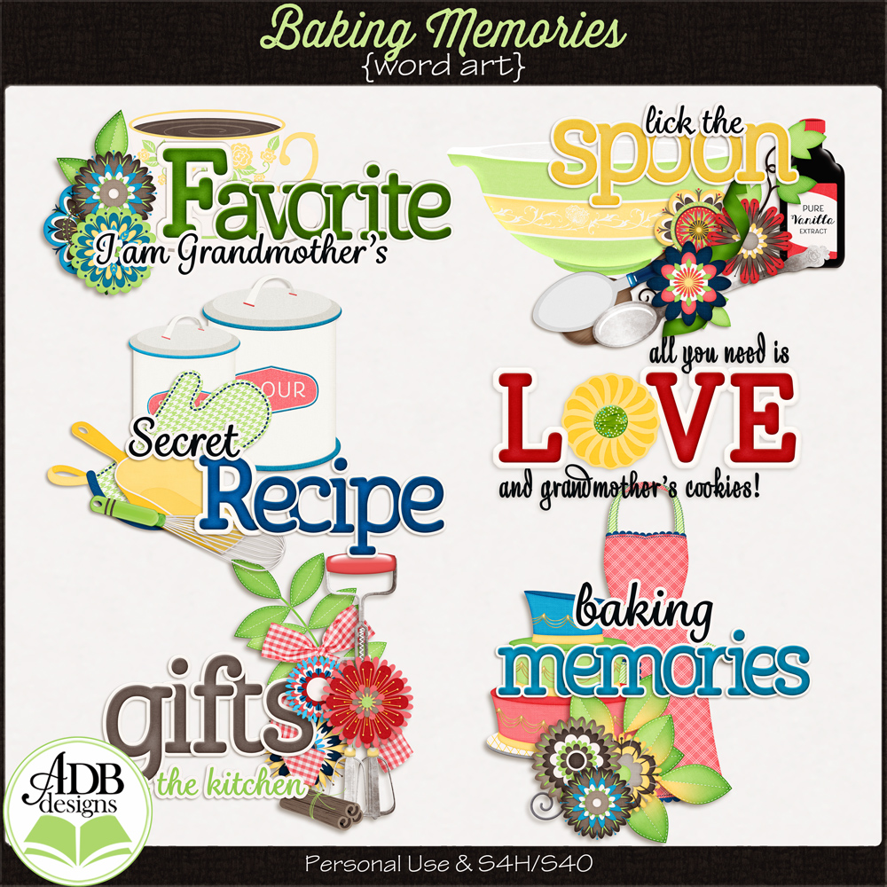 Baking Memories Word Art by ADB Designs