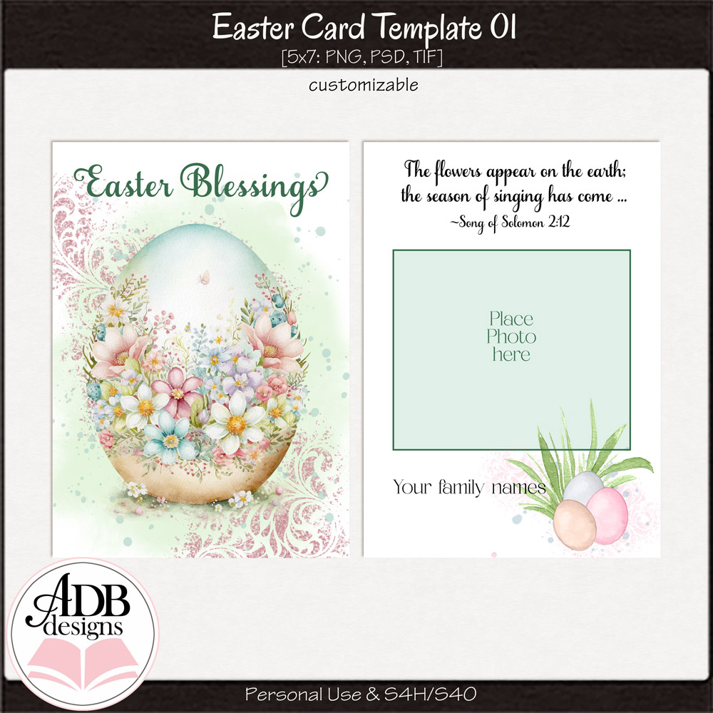 5" by 7" Easter Postcard Template 01 by ADB Designs