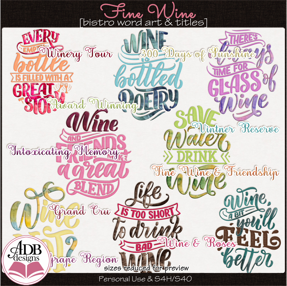 Fine Wine Bistro Word Art and Titles by ADB Designs