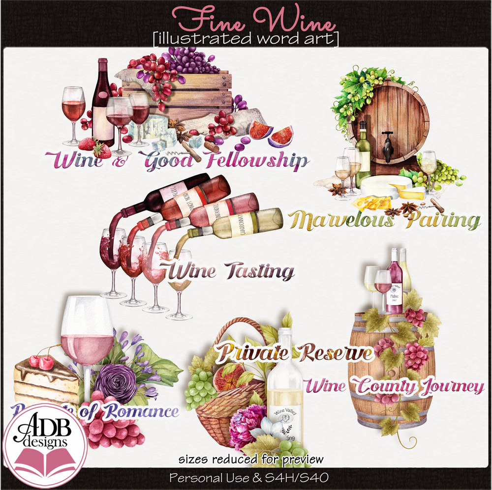 Fine Wine Illustrated Word Art by ADB Designs