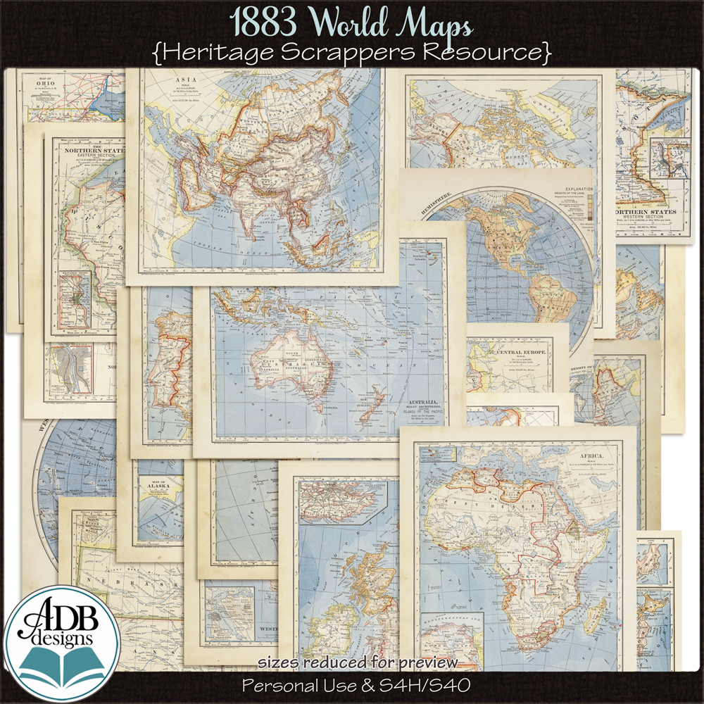 Heritage Resource 1883 World Maps by ADB Designs