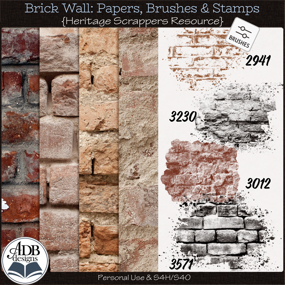 Heritage Resource Brick Wall: Papers, Brushes & Stamps by ADB Designs