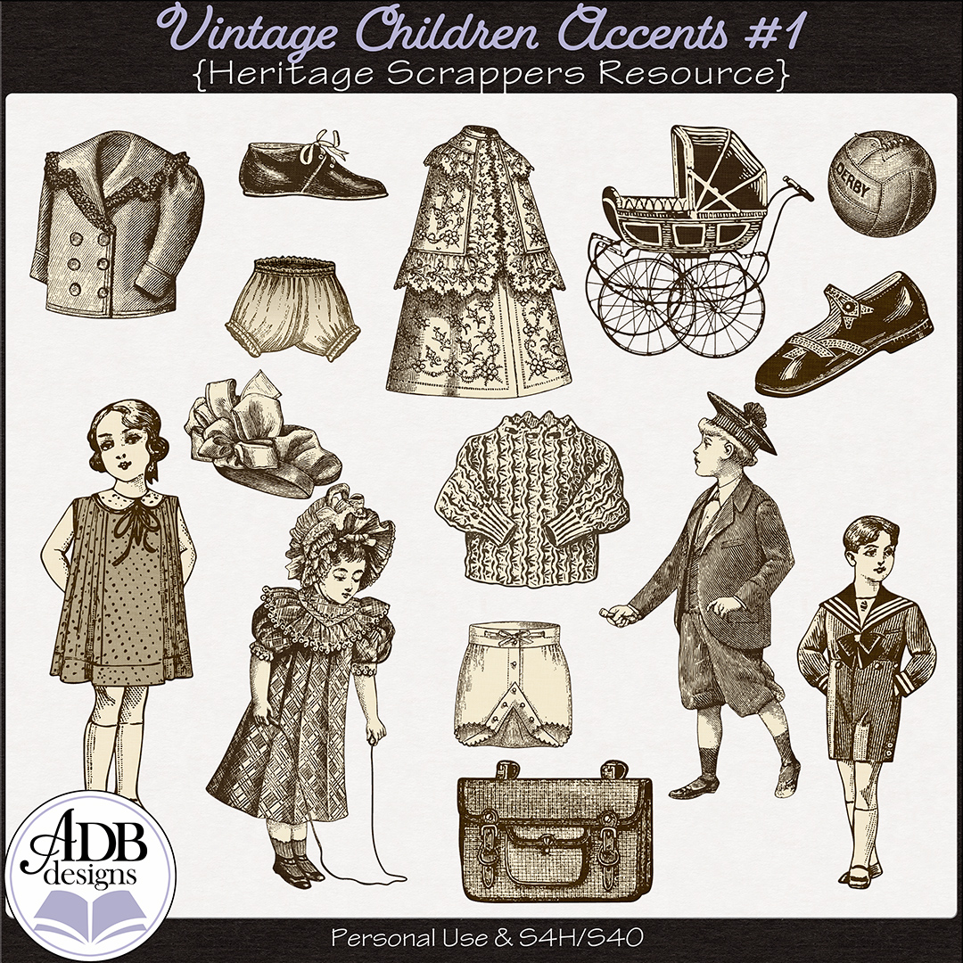 Heritage Resource Vintage Children Accents Set 01 by ADB Designs