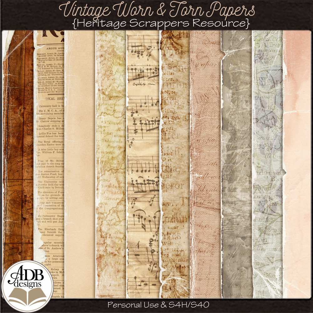 Heritage Resource Vintage Worn and Torn Papers by ADB Designs