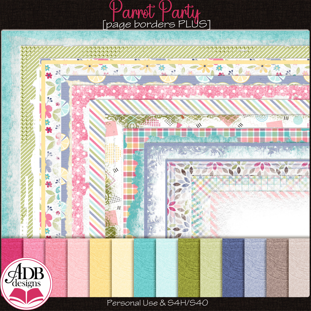 Parrot Party Page Borders with Embossed Papers by ADB Designs