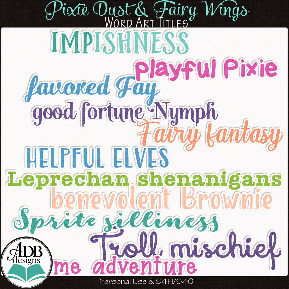 Pixie Dust & Fairy Wings Word Art by ADB Designs