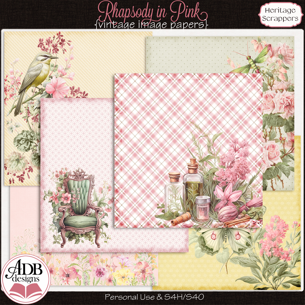 Rhapsody in Pink Vintage Image Papers by ADB Designs