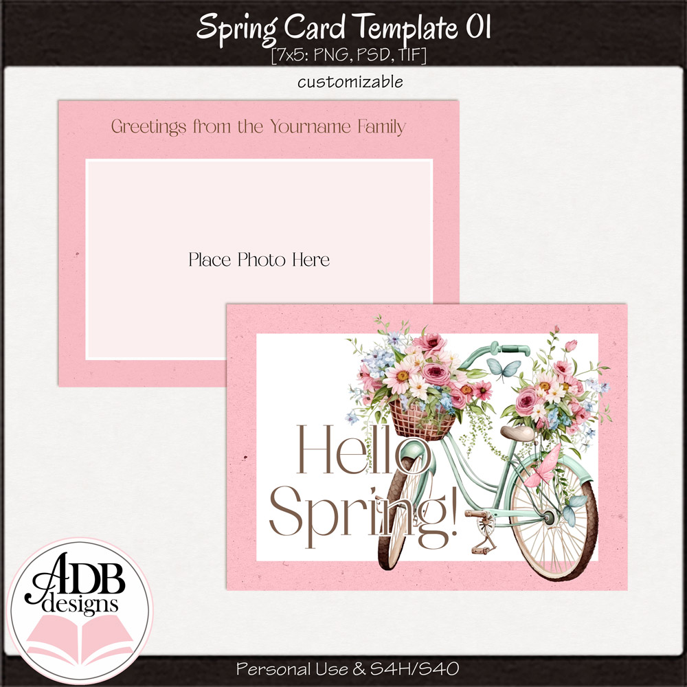 7" by 5" Spring Postcard Template 01 by ADB Designs