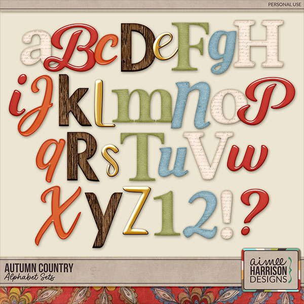 Autumn Country Alphabet Sets by Aimee Harrison