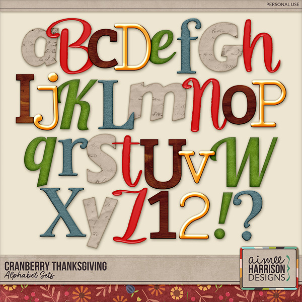 Cranberry Thanksgiving Alphabet Sets by Aimee Harrison