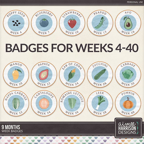 9 Months Week Badges by Aimee Harrison