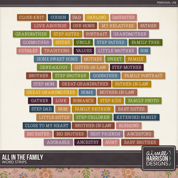 All In the Family Word Strips by Aimee Harrison