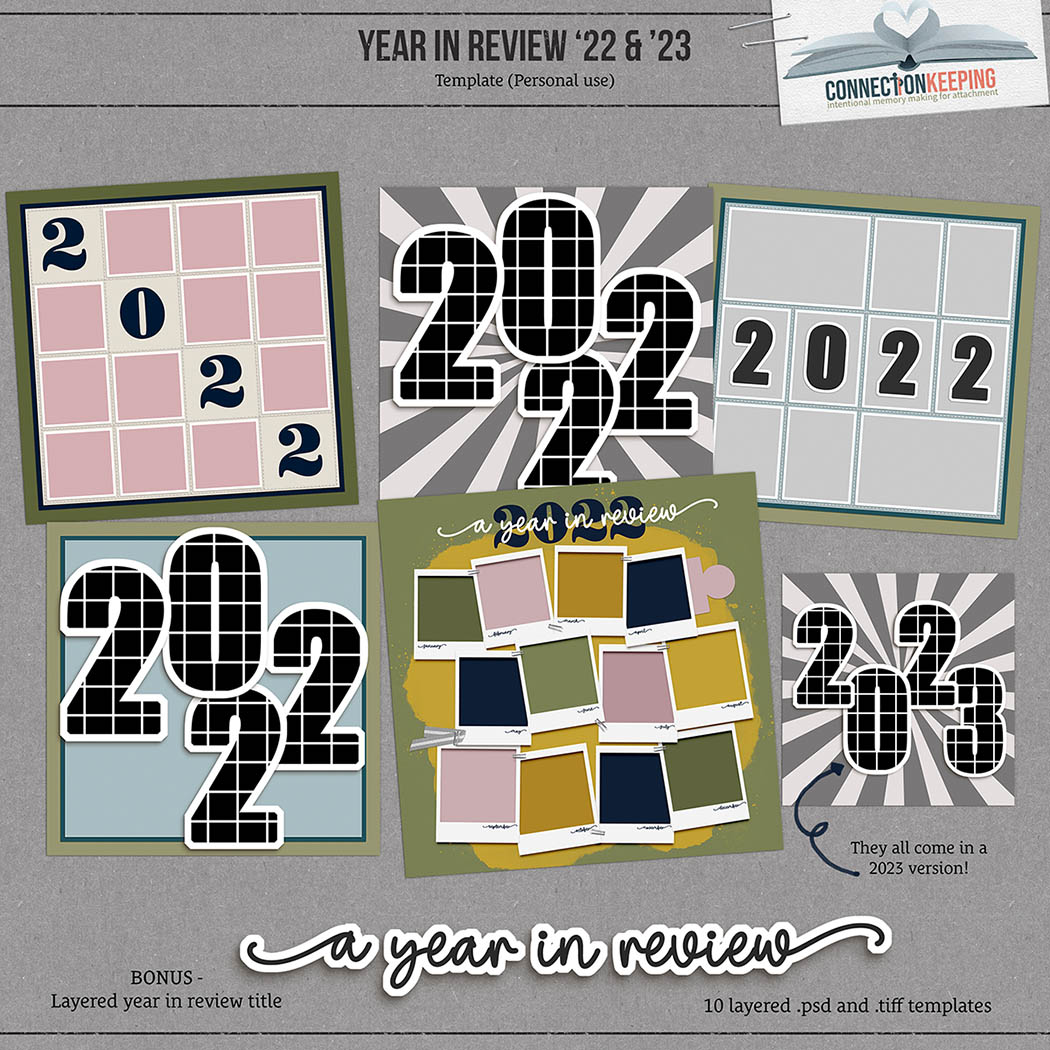 Digital Scrapbook Pack Year in Review Templates by Connection Keeping