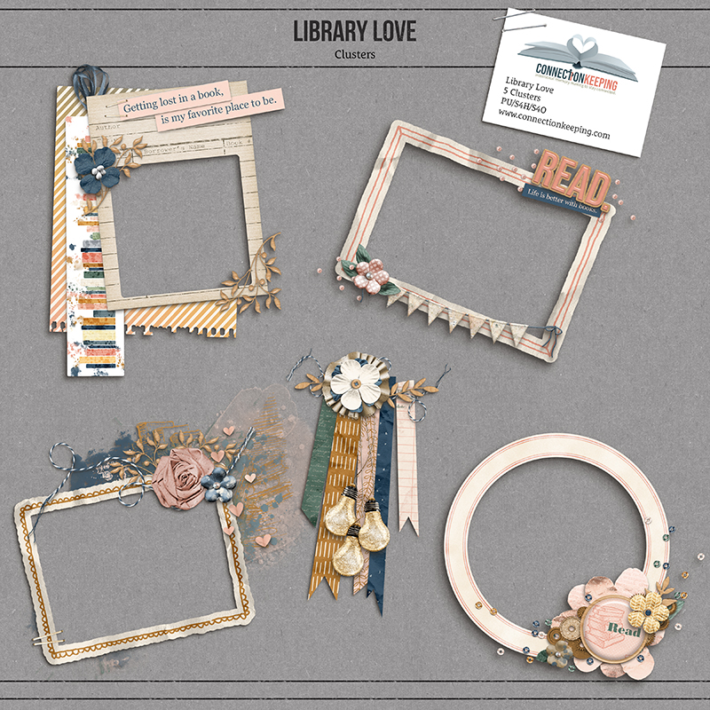 Digital Scrapbook Pack, Library Love Clusters by Connection Keeping