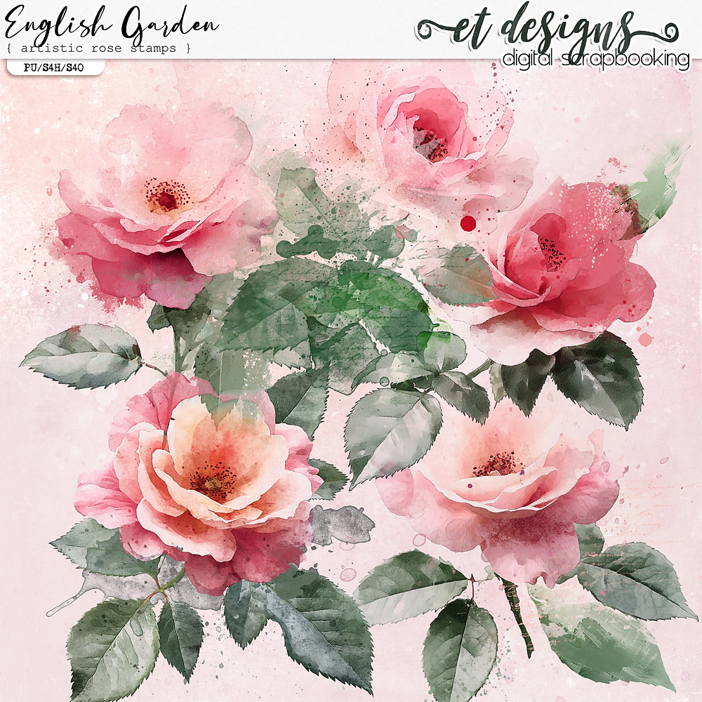 English Garden Artistic Rose Stamps by et designs