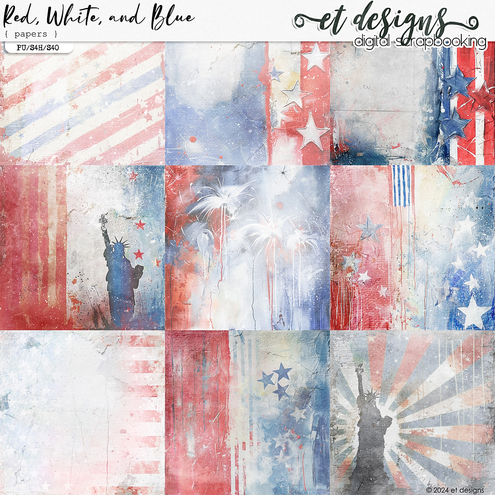 Red, White, and Blue Papers by et designs